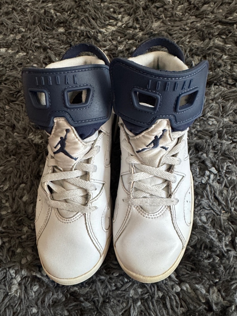 Jordan Kids White and Navy High-Top Sneakers with Jumpman